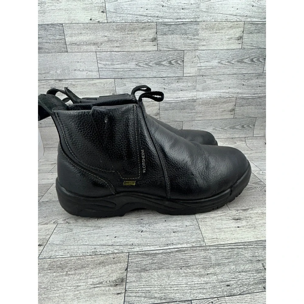 Florsheim MT75 Black Leather Steel Toe Work Boots Men Sz 11 3E EH Slip Resistant